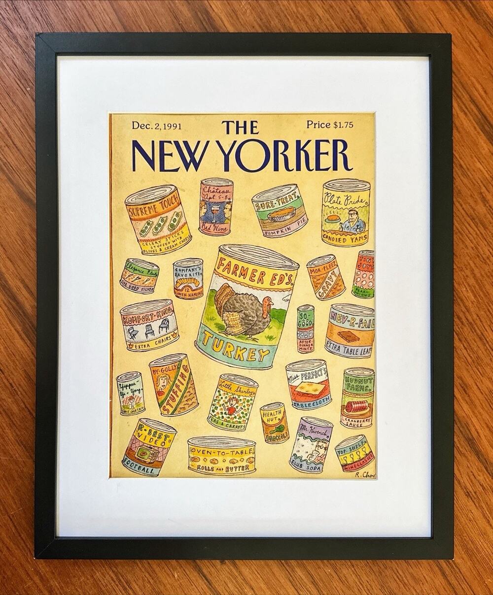 Framed 1991 The New Yorker Dec 2 Magazine Cover Roz Chast Cans Thanksgiving